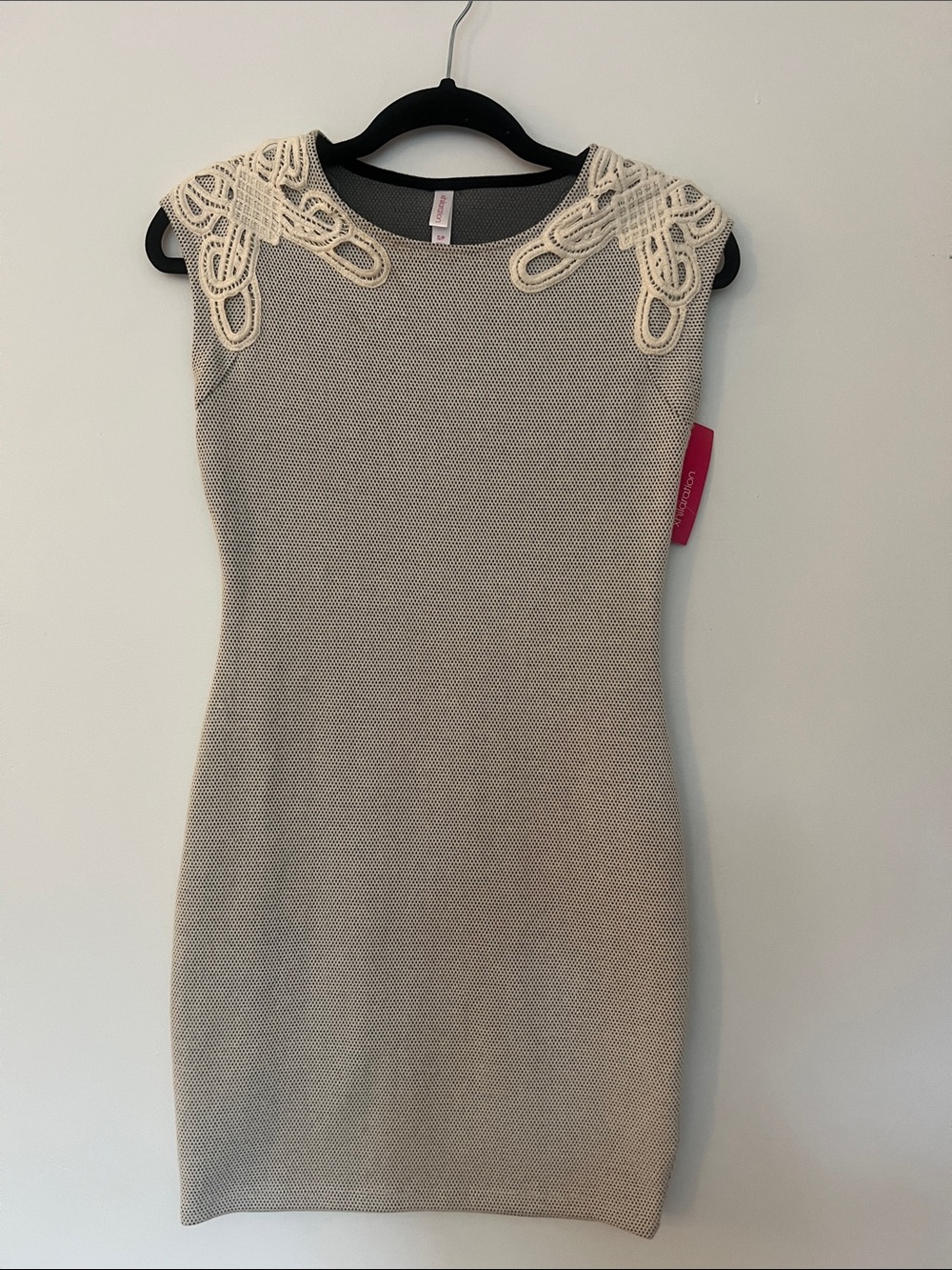 Xhilaration Cream Knit Mini Dress with Lace Shoulder Detail